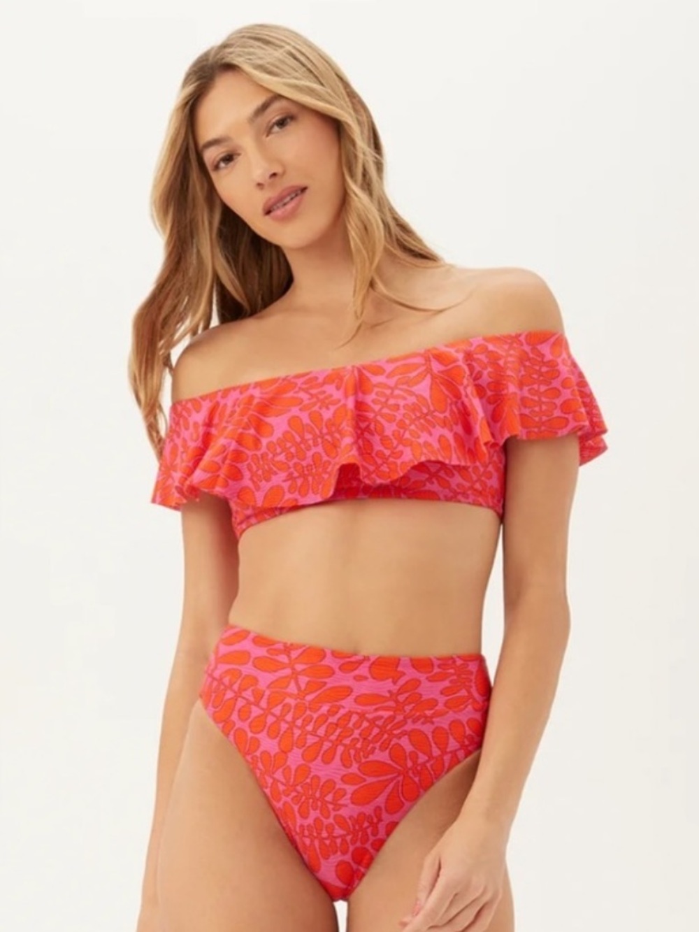 Trina Turk Trellis Off the Shoulder Ruffle Bandeau Bikini Top Size 4 Pink
